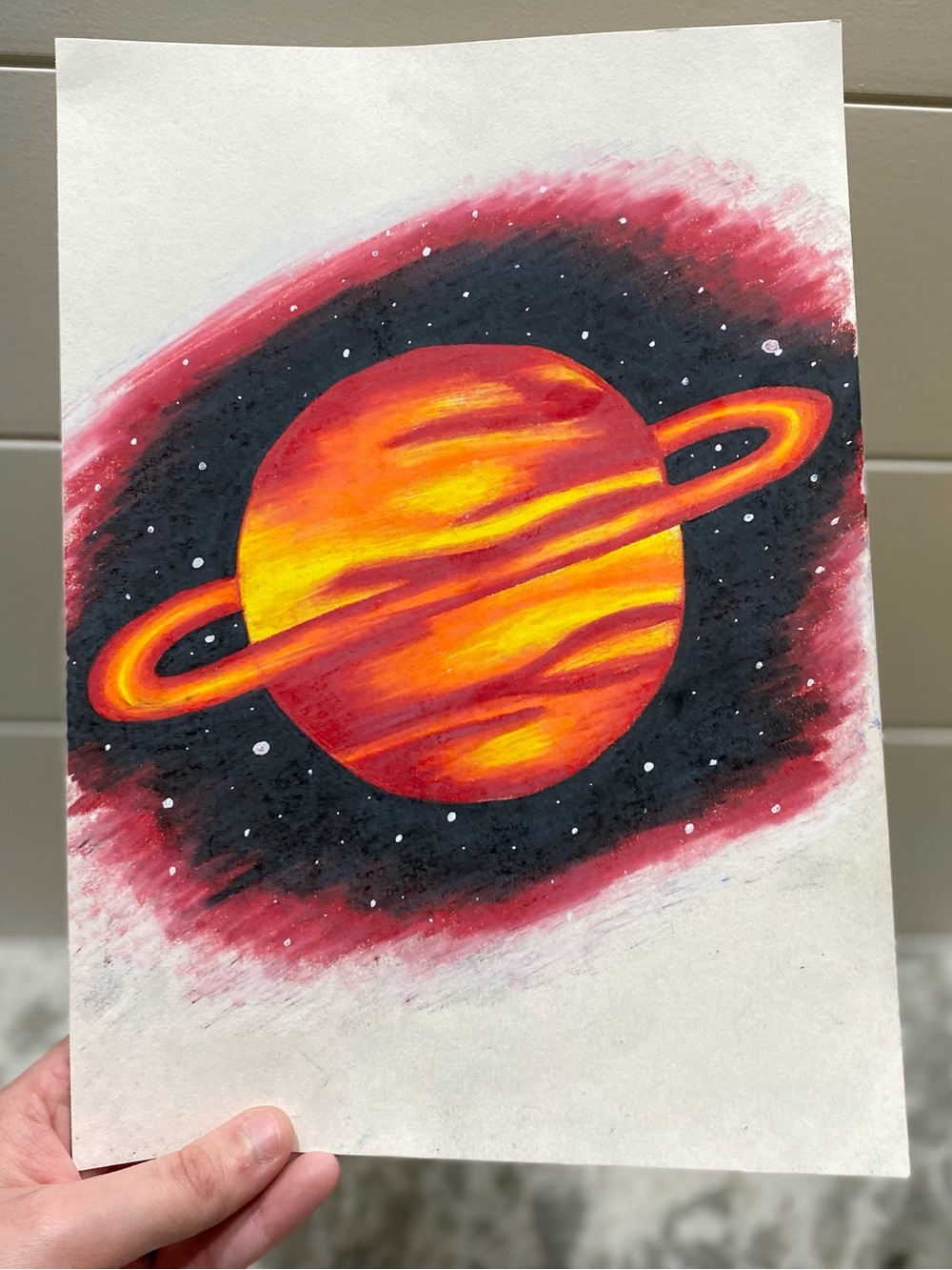 Vibrant Red & Yellow Planet Drawing *WILL COME FRAMED!* - Picture 3 of 3